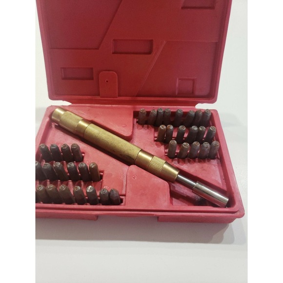 38pc AUTOMATIC LETTER / NUMBER STAMPER PUNCH SET Stamp Spring Loaded Brass Handl - Picture 4 of 4